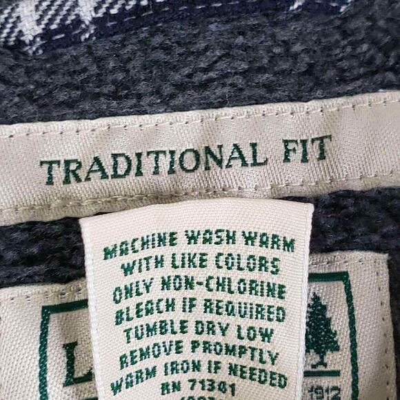 LL Bean Shirt Mens Flannel LS Button Up Size XXL Green Shacket Fleece Lined - Picture 8 of 9